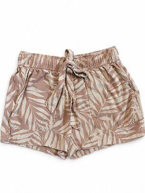 Women’s Leaf-Print Elastic Waist Shorts in Brown and Creamn Size Small